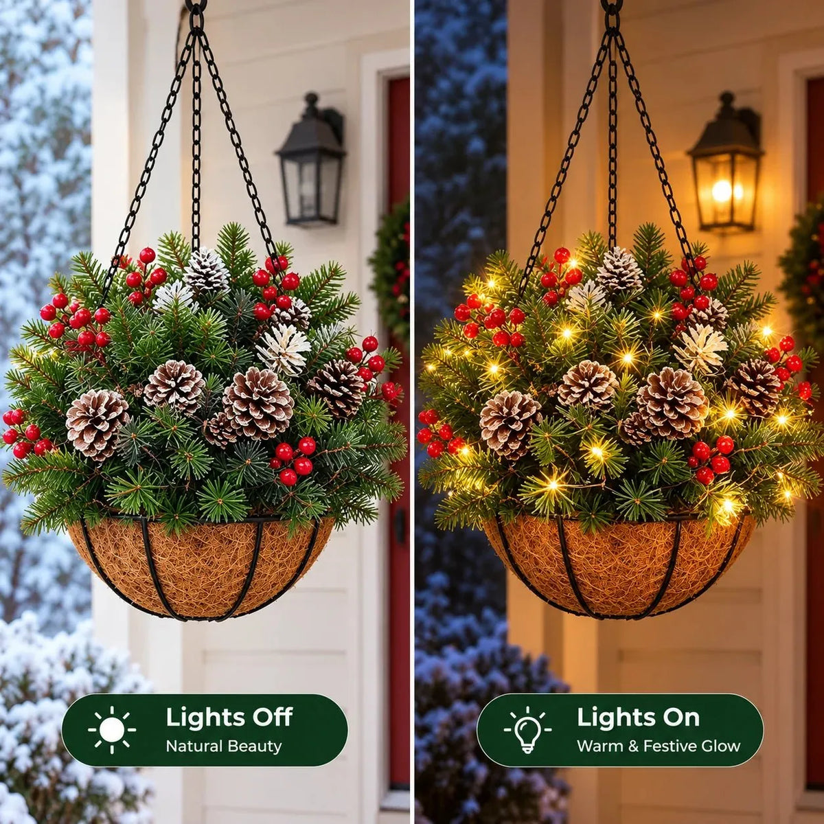 🎄🏆Christmas basket with built-in lights |🎄 With built-in lights, weatherproof and maintenance-free