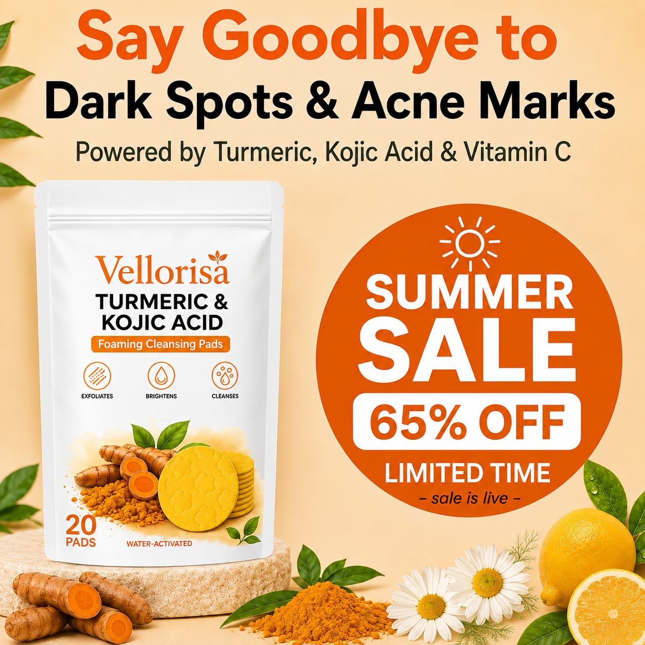 🔥Last Day 68% OFF-Vellorisa Turmeric Kojic Glow Pads