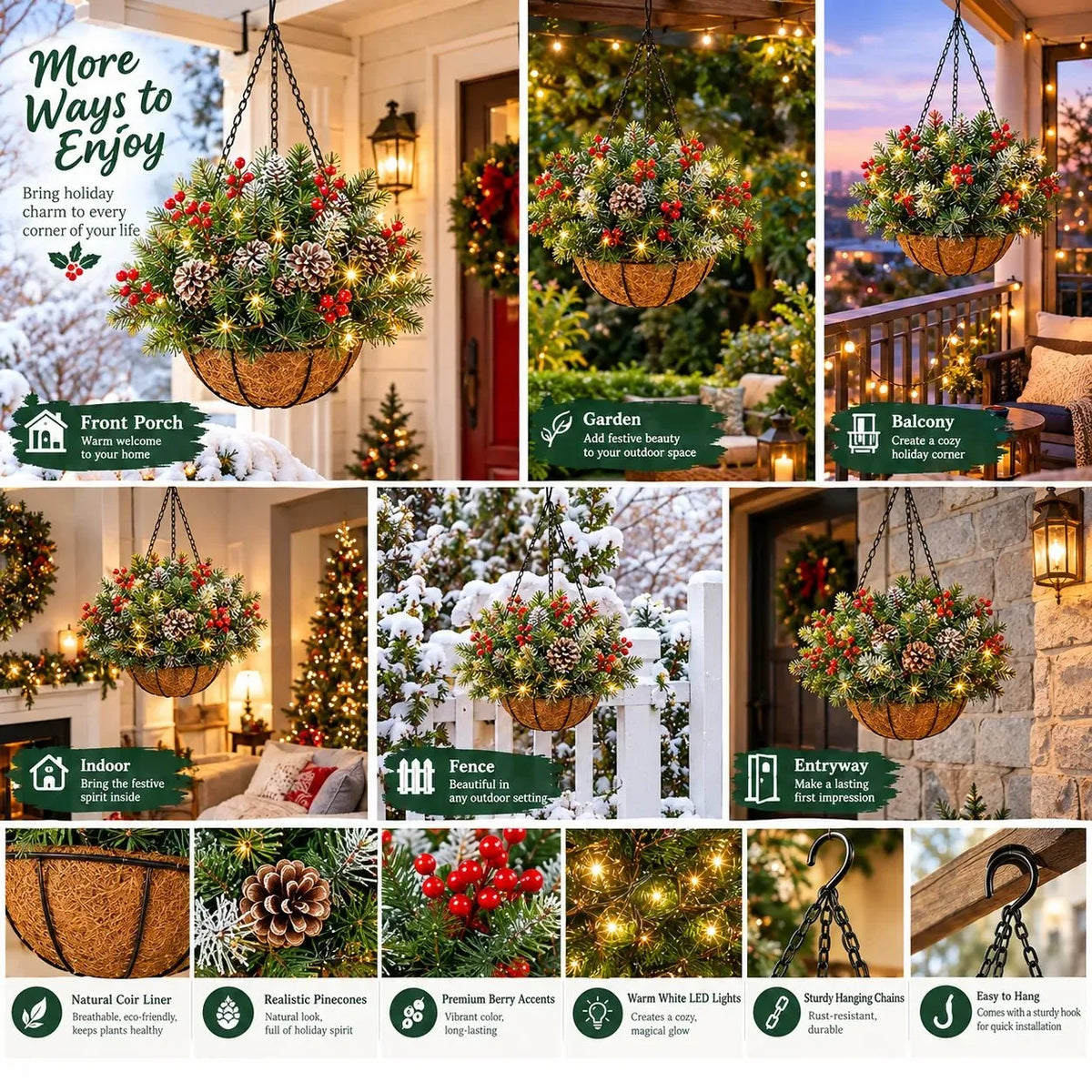 🎄🏆Christmas basket with built-in lights |🎄 With built-in lights, weatherproof and maintenance-free