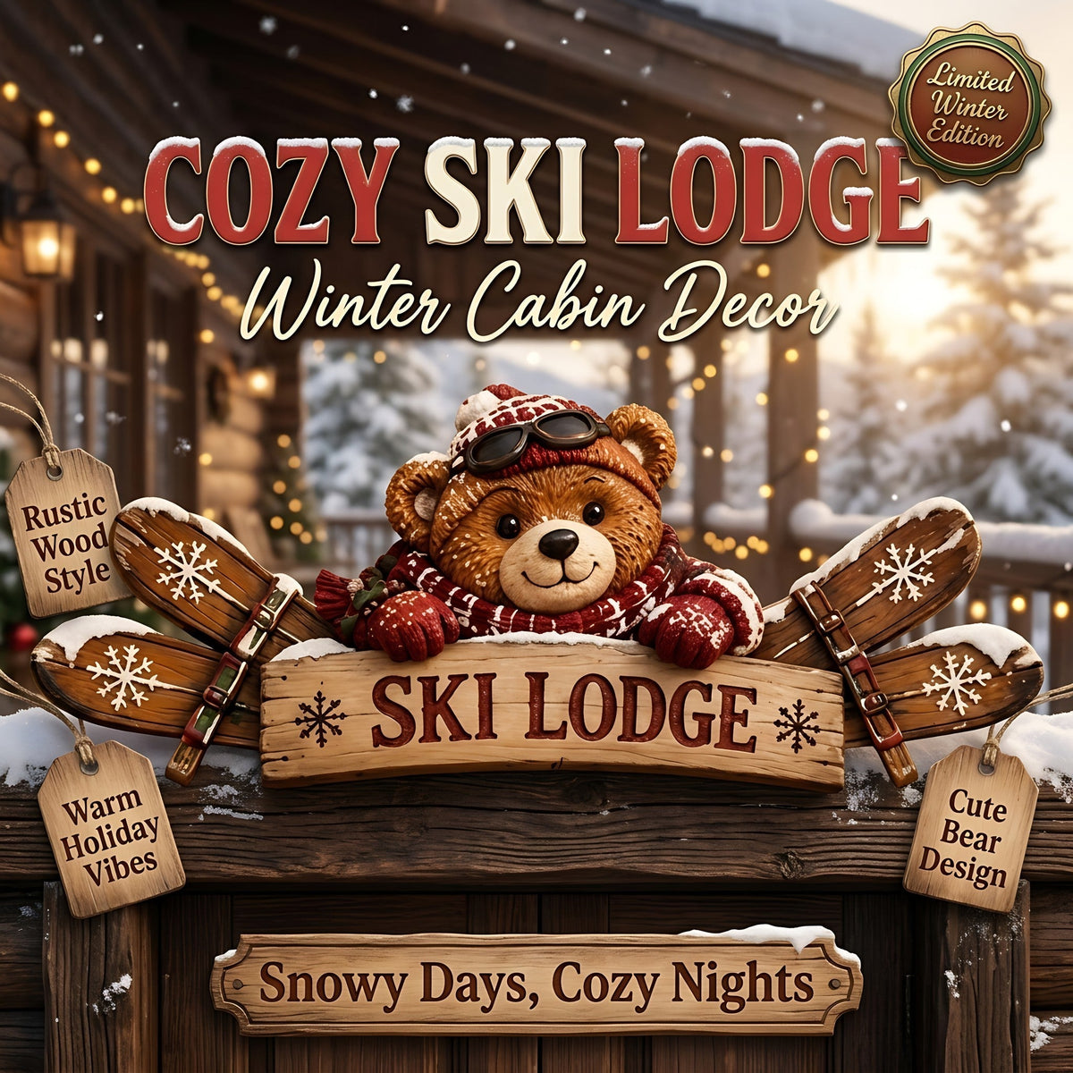 6 Styles Door Topper Collection ❄️🎿 | Rustic Winter Mountain Cabin Door Frame Decor, Christmas Above-Door Wall Sign, Seasonal Porch Home Ornament