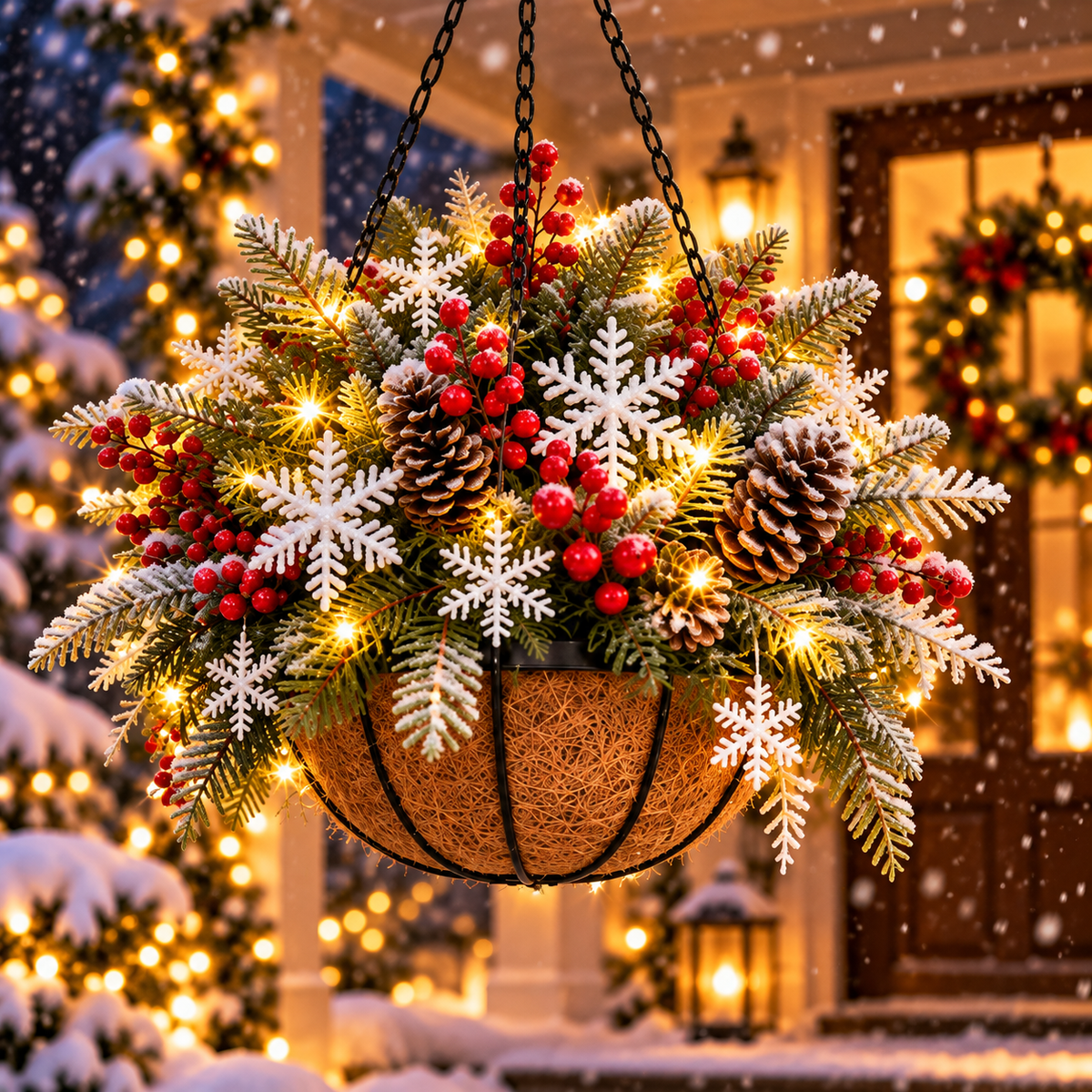 🎄🏆Christmas basket with built-in lights |🎄 With built-in lights, weatherproof and maintenance-free