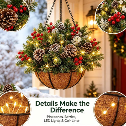 🎄🏆Christmas basket with built-in lights |🎄 With built-in lights, weatherproof and maintenance-free